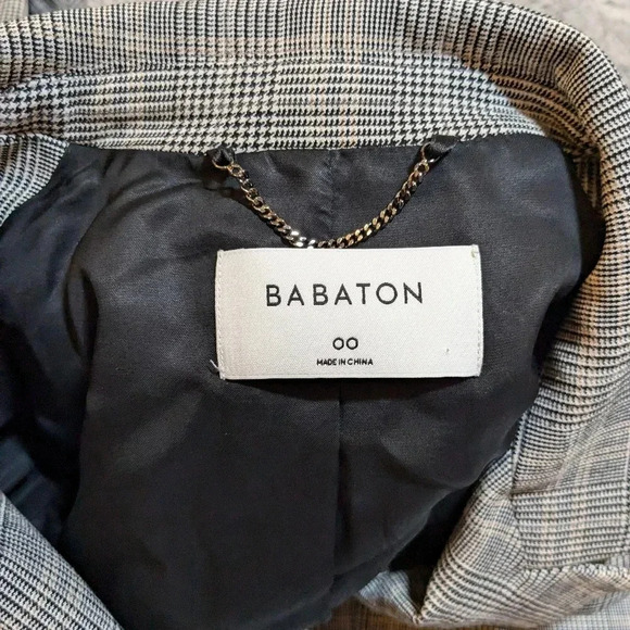 Aritzia Babaton Samuel Blazer Houndstooth Plaid Black White 00 Double Breasted - Picture 9 of 12